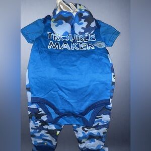 Blue 'Trouble Maker' Baby One-Piece with Camo Accents